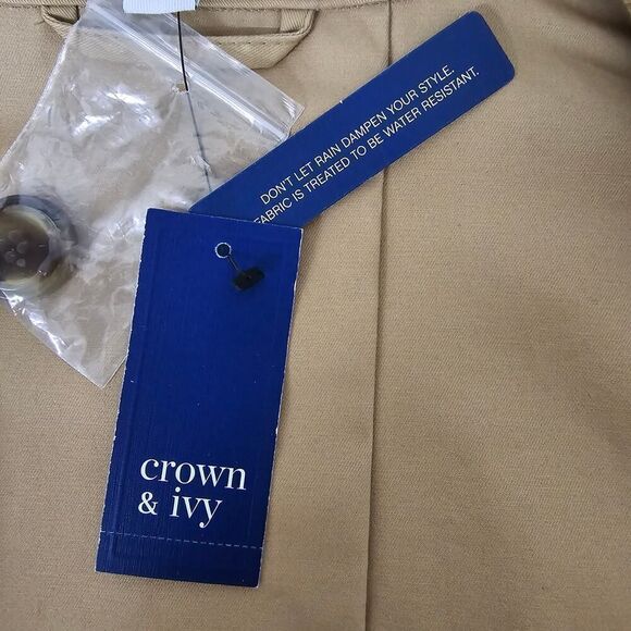Crown & Ivy Short Trench Coat Double Breasted Striped Sleeves Water Resistant - Picture 12 of 13